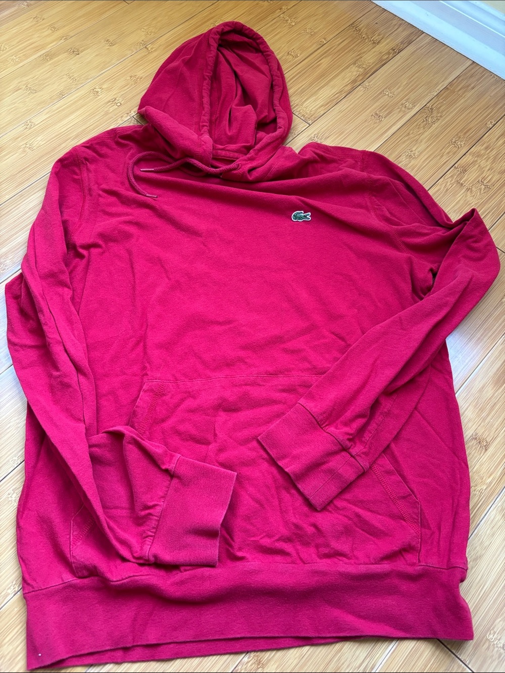 Lacoste Men's Red Hooded Pullover Sweatshirt